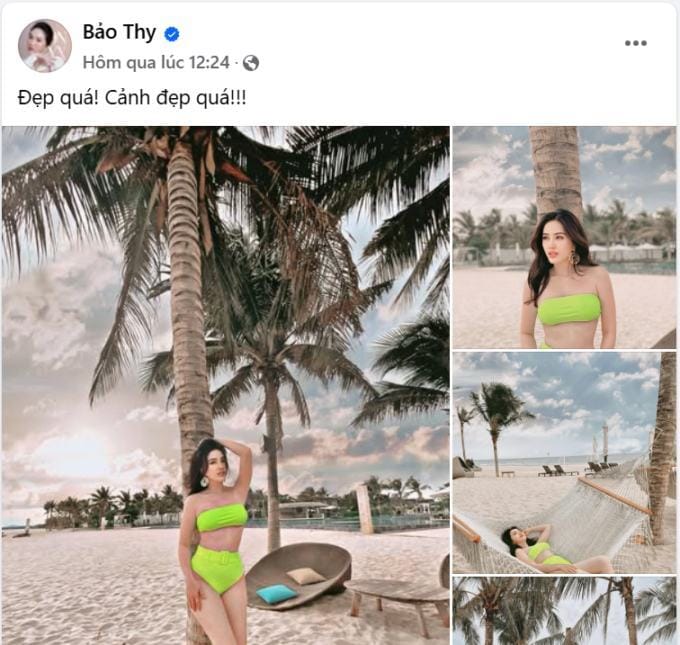 Bảo Thy trong bộ bikini xanh neon