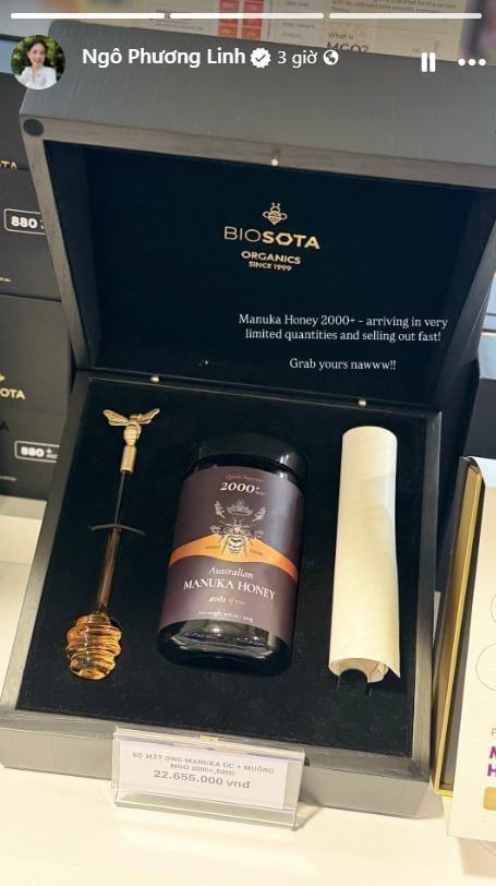 Linh Rin khoe mật ong Manuka MGO 2000+
