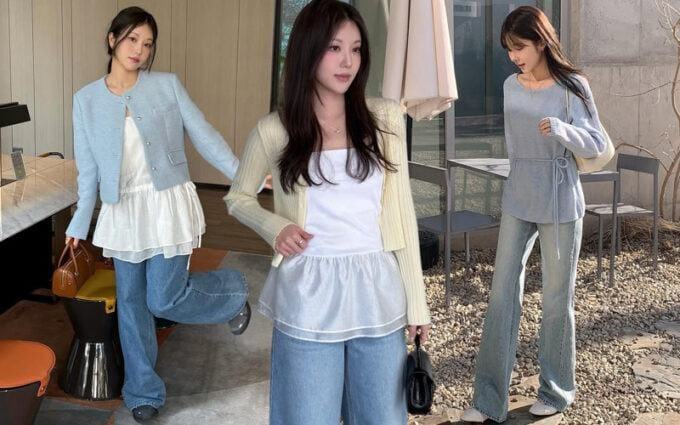 Xu hướng thời trang Hàn: Áo dài phối quần jeans ống suông đốn tim phái đẹp