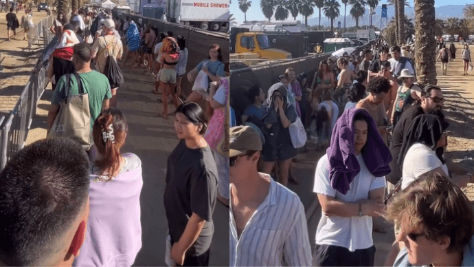 Hàng nghìn người đội nắng, xếp hàng dài chờ đợi được tắm tại Coachella 2025 Ảnh 2