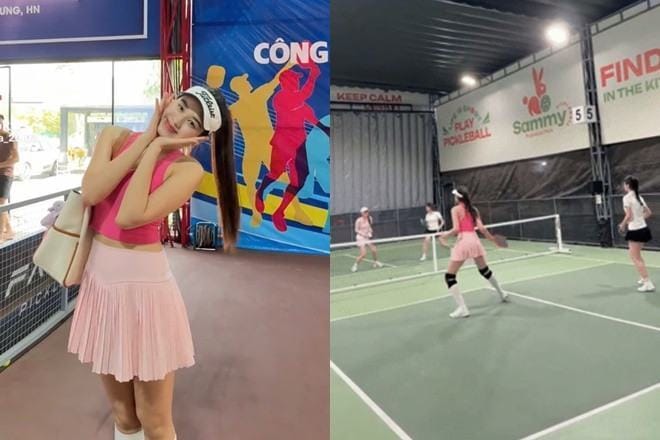 Đỗ Thị Hà ‘át vía’ dàn bạn tập với đôi chân dài 1m11 trên sân pickleball