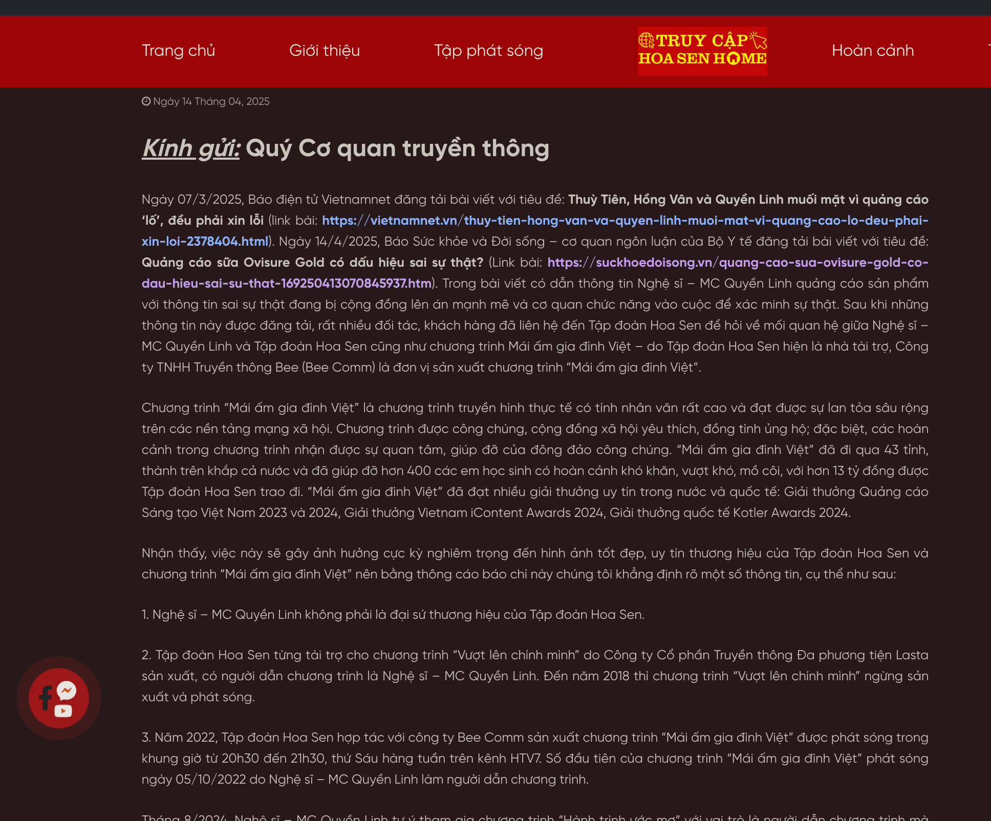 Tập đoàn Hoa Sen tố Quyền Linh