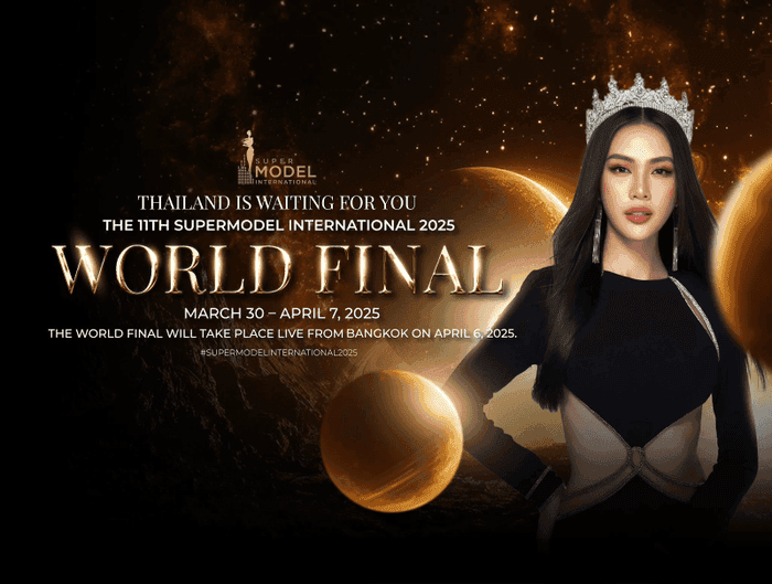 Hình ảnh Bùi Quỳnh Hoa xuất hiện trên poster Supermodel International 2025. (Ảnh tổng hợp)