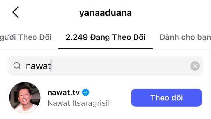 Người đẹp đã ấn theo dõi ông Nawat trên Instagram. (Ảnh chụp màn hình)
