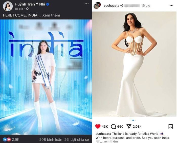 Lượng tương tác của Opal Suchata bỏ xa Hoa hậu Ý Nhi. (Ảnh tổng hợp)