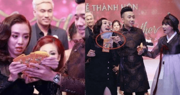 Thu Trang bốc trúng phong bì 2 triệu đồng trong đám cưới của Trấn Thành.